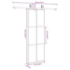 Vidaxl Posuvné dvere s kovaním 76x205 cm tvrdené sklo a hliník úzke