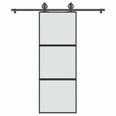 shumee vidaXL Posuvné dvere s kovaním 76x205 cm tvrdené sklo a hliník úzke