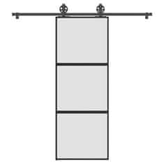 shumee vidaXL Posuvné dvere s kovaním 76x205 cm tvrdené sklo a hliník úzke