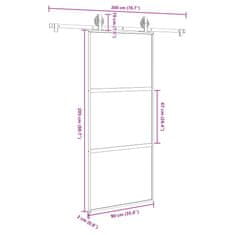 Vidaxl Posuvné dvere s kovaním tvrdené sklo a hliník úzke 90x205 cm