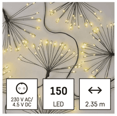 EMOS Reťaz sveteľné trsy 150 LED časovač 2,35m teplá biela