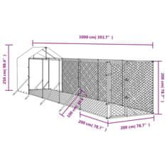 Vidaxl Vonkajší koterec pre psov so strechou strieborný 2x10x2,5m oceľ