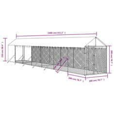 Vidaxl Vonkajší koterec pre psov so strechou striebor. 2x14x2,5m oceľ