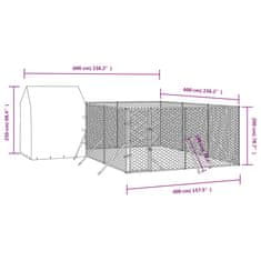 Vidaxl Vonkajší koterec pre psov so strechou strieborný 6x6x2,5 m oceľ