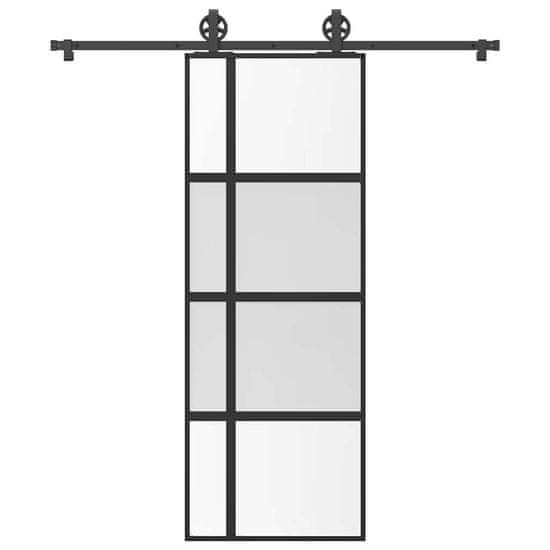 shumee vidaXL Posuvné dvere s kovaním 76x205 cm tvrdené sklo a hliník úzke