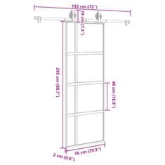 Vidaxl Posuvné dvere s kovaním 76x205 cm tvrdené sklo a hliník úzke