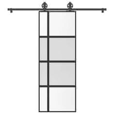 shumee vidaXL Posuvné dvere s kovaním 76x205 cm tvrdené sklo a hliník úzke