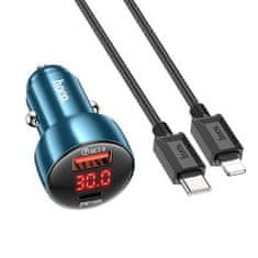 Hoco HOCO autonabíjačka USB A+Typ C s digitálnym displejom + kábel Typ C-Typ C PD QC3.0 3A 48W Z50 modrý