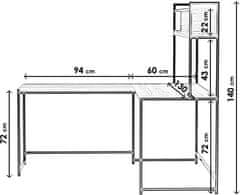 Hanah Home Rohový písací stôl s nástennou policou Kucuk orech