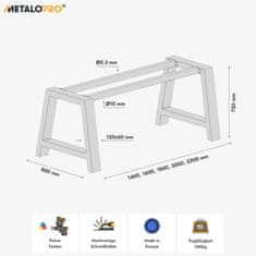 MetaloPro Ksora Extreme – Stolové Kovové Nohy v Tvare A, Práškový Náter, Robustný Industriálny Dizajn, Pre Jedálenské a Pracovné Stoly - 140x80x72cm