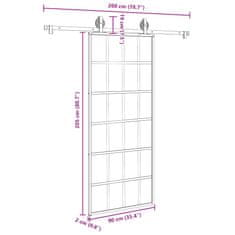 Vidaxl Posuvné dvere s kovaním ESG sklo a hliník 90x205 cm