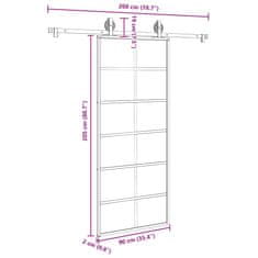 Vidaxl Posuvné dvere s kovaním ESG sklo a hliník 90x205 cm