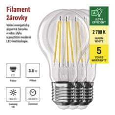 EMOS LED žiarovka Filament A60 A CLASS/ E27 / 3,8 W (60 W) / 806 lm / teplá biela