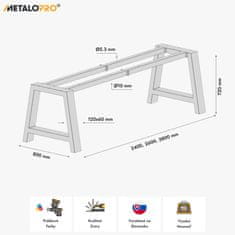 MetaloPro Ksora Extreme – Stolové Kovové Nohy v Tvare A, Práškový Náter, Robustný Industriálny Dizajn, Pre Jedálenské a Pracovné Stoly - 240x80x72cm