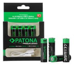 PATONA nabíjacia batéria AA/LR6 Li-Pol 2000mAh 1,5V s USB-C nabíjaním, 4ks v balení