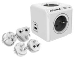 Cubenest Powercube ReWirable USB PD 20W, A+C, 4× zásuvka, biela/sivá, 4 cestovné koncovky, detská poistka, uzemnenie