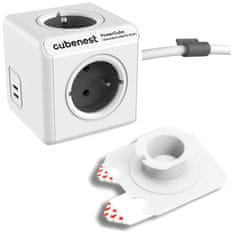 CubeNest Powercube Extended USB PD 35W, 2xUSB-C, 4× zásuvka, 1,5m, biela/sivá, detská poistka, uzemnenie, montážny dok