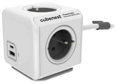 CubeNest Powercube Extended USB PD 20W, A+C, 4× zásuvka, 3m, biela/sivá, detská poistka, uzemnenie, dok, 10A/250V