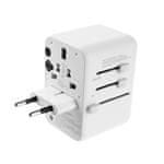 Adaptér FIXED Cestovný pre EU, UK a USA/AUS, s 3xUSB-C a 2xUSB výstupom, GaN, PD 65W, biely