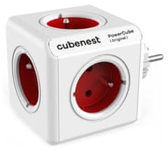 Cubenest Powercube Original, 5× zásuvka, biela/červená, detská poistka, uzemnenie, max. 16A/250V~3680W/50-60Hz