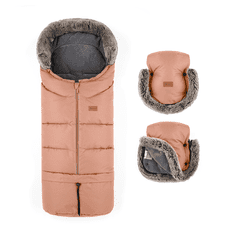 Petite&Mars Set zimný fusak Arctic 4v1 + rukavice na kočík Furry Pastel Peach