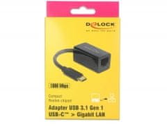 DELOCK Adaptér Super Speed USB (USB 3.1 Gen 1) s USB Type-C samec &gt; Gigabit LAN 10/100/1000 Mbps kompaktný čierny