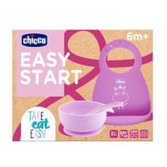 Chicco Set jedálenský silikónový - pink, 6m+