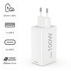 HAMA rýchla USB nabíjačka GaN 2x USB-C + USB-A, PD/QC, 100 W