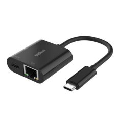 Belkin USB-C adaptér s Gigabit Ethernetom RJ45 + 100W napájanie, čierna