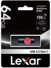 LEXAR flash disk 64GB - Dual Type D300 USB-C & USB-A 3.2 (čítanie až 130MB/s)