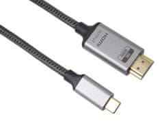 PremiumCord USB-C na HDMI kábel 2m rozlíšenie obrazu 8K @ 60Hz, 4K @ 144Hz Aluminium