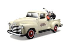 TOBAR Maisto - Harley-Davidson Custom, 1950 Chevrolet 3100 Pickup + 2001 FLSTS Heritage Springer, 1:24