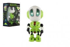 Teddies Robot ECHO opakujúce vety kovový 12cm zelený na batérie so zvukom, svetlom