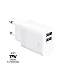 Nabíjačka FIXED sieťová s 2xUSB výstupom, 17W Smart Rapid Charge, biela