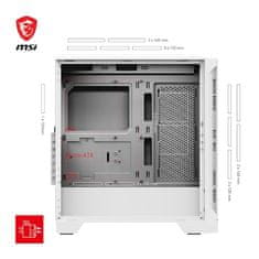 MSI skriňa MAG FORGE 320R AIRFLOW WHITE / bez zdroja / biely / ľavé temperované sklo / 4x 120 mm A-RGB fan / 2x USB3.2 / čierna