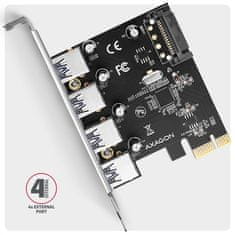 AXAGON PCEU-430RS, PCIe radič, 4x USB 5Gbps port, SATA napájanie, Renesas PD720201, SP