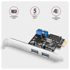 AXAGON PCEU-232RS, PCIe radič, 2+2x USB 5Gbps port, SATA napájanie, Renesas PD720201, SP & LP