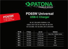 PATONA napájací adaptér k ntb/ 18,5-20V 65W/ 6 konektorov/ UNI/ USB-C/ Power delivery