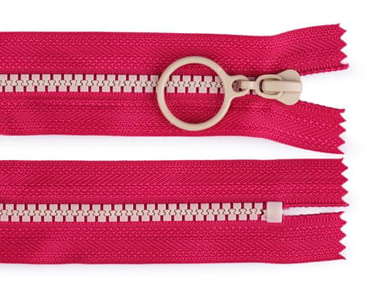 Kostený zips farebný No 5 dĺžka 25 cm s ozdobným jazdcom - (145) pink béžová svetlá