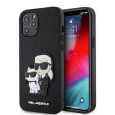 Karl Lagerfeld Zadný kryt PU Saffiano Karl and Choupette pre iPhone 12-12 Pro Black