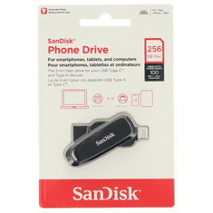 SanDisk Phone Drive USB-C/USB-A 256 GB 3.2 Gen 1, 100 MB/s, čierna