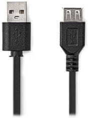 Nedis predlžovací kábel USB 2.0/ zástrčka USB-A - zásuvka USB-A/ poniklované konektory/ čierny/ bulk/ 1m