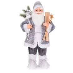 MAGIC HOME Santa stojaci, s lyžami, 46 cm - sivý