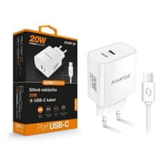 Aligator Nabíječka do sítě Power Delivery 20W, USB-C + USB-C kabel - bílá