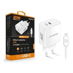 Aligator Nabíječka do sítě Power Delivery 20W, USB-C + kabel pro Apple - bílá