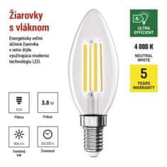 EMOS LED žiarovka Filament sviečka A CLASS/ E14 / 3,8 W (60 W) / 806 lm / neutrálna biela