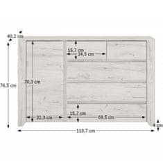 KONDELA Komoda typ 41, 1D-5S, biela ANGEL drevotrieska 40.2 x 118.7 x 76.5 cm