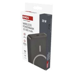 EMOS Power bank EMOS WI 1046, 10 000 mAh, 20 W+Wireless, šedá