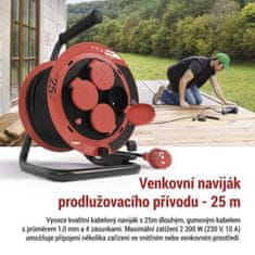 EMOS Vonkajší predlžovací kábel na bubne 25 m / 4 zásuvky / guma / 230 V / 1,0 mm2 / IP44