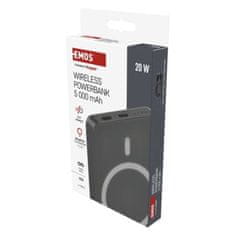 EMOS Power bank EMOS WI 522, 5 000 mAh, 20 W+Wireless, šedá